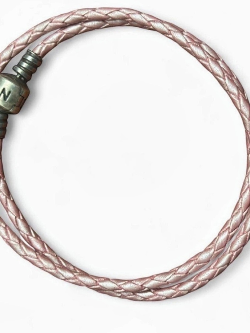 Pandora Double Shimmering Pink Leather Bracelet Braided Pink Bracelet Like New